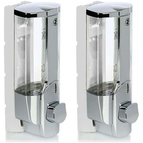 PA Distributeur de Savon 2X pour Montage Mural - Distributeur de Savon Mural, Rechargeable - Distributeur de Savon pour Gel Douche et shampoing (chromé) (1/4)