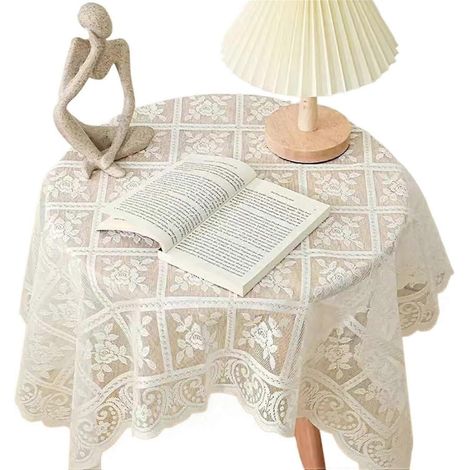 Nappe en dentelle, nappe ancienne, brodée, unie, élégante avec découpe florale, en polyester, carrée (90 x 160 cm) (1/4)