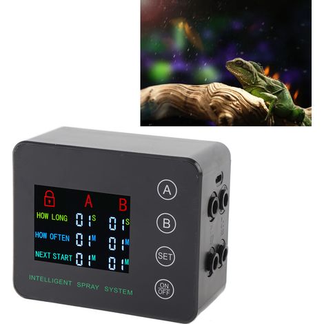 Umidificatore per rettili, sistema a doppia pompa, schermo a colori, nebulizzazione automatica con ugelli regolabili per terrari e acquari. (1/4)