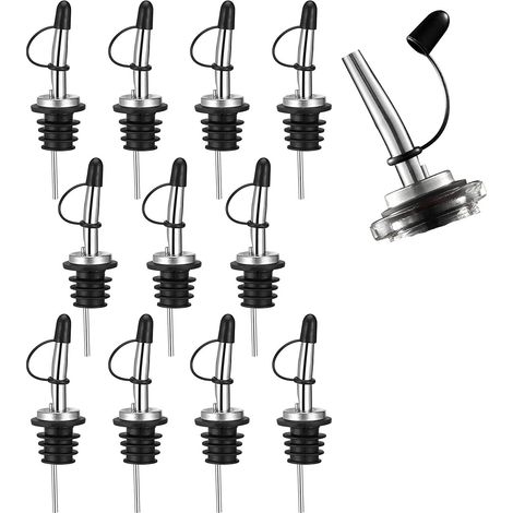 Bouchon Verseur - Acier Inoxydable 18/8 Et Caoutchouc Alimentaire - Universel Jusqu'à 19 mm - Pour Huile, Vinaigre, Vin, Liqueurs - Lot De 12 (1/5)