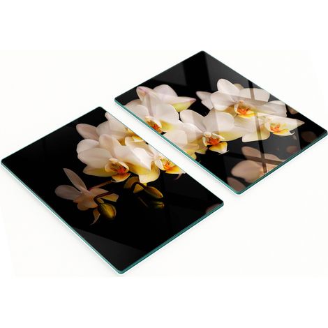 Juego de dos tablas de cocina decorativas de cristal con forma de orquídea, 2 x 40 x 52 cm. (1/5)