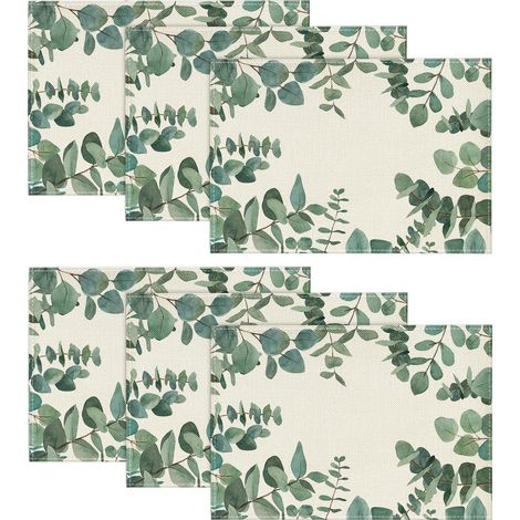 Lot de 6 sets de table d'été en eucalyptus - Décoration de table de cuisine - Décoration intérieure - Vacances- 30 x 45 cm