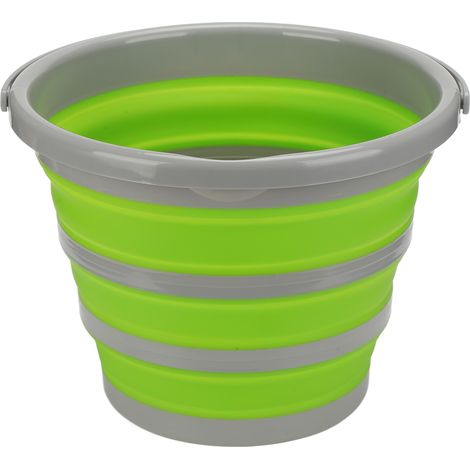 Seau pliable avec poignée de transport, facile à suspendre, en silicone vert, grand format, idéal pour le camping et les voyages. (1/5)
