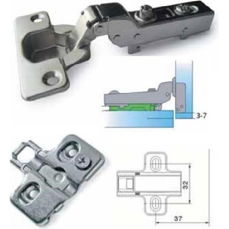 Cerniera ammortizzata per mobili e cucina 110° box 35 c/basetta con clip dimensione disponibile: collo 8 - media