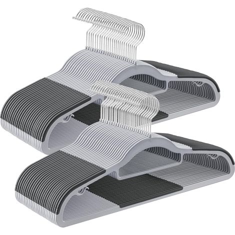CCYKXA (Silver, Light Gray, and Safety Gray) 50-piece set of plastic hangers, non-slip, space-saving, 0.5 cm thick, 42 cm wide, with a 360° swivel hook (1/5)