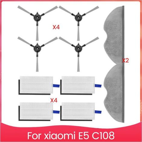 Kit Accessoires Aspirateur Robot - Brosse Latérale Filtre Hepa Chiffon Nettoyage - Pour Xiaomi E5 C108 Mi Mijia - 4 Pièces (1/5)