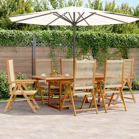 Ensemble repas de jardin 7 pièces extensible beige en bois d’acacia et polypropylène - PANGIVO (1/5)