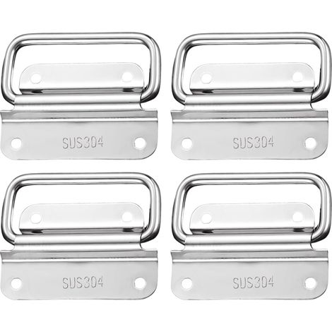 Juego de 4 asas plegables de acero inoxidable de 75 mm - Asa de transporte universal para cajas de herramientas - Plateado (1/5)