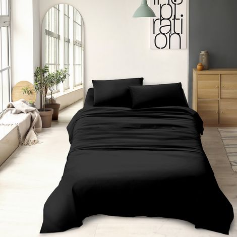Completo letto misura alla francese a tinta unita prodotto italiano set lenzuola 100% cotone Nero - Francese (1/5)