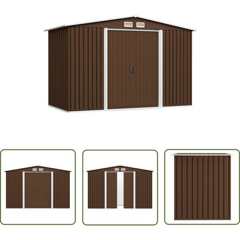 The Living Store Geräteschuppen Braun 257x205x178 cm Stahl - Gartenschuppen - Gerätehaus - Stahlausstattung - Werkzeuglagerung - Außenaufbewahrung (1/5)