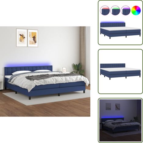 Letto in tessuto - vidaXL Letto a Molle Materasso e LED Blu 200x200cm in Tessuto - Materasso con LED