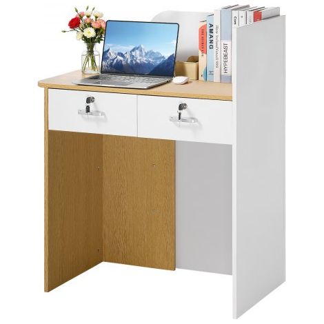 Mostrador de Recepción 80 x 45 x 100 cm, Mesa de Recepción Material de Tablero de Partículas con Luz LED y 2 Cajones, Mostrador de Recepcionista para Caja, Vestíbulo, Salón de Belleza, Oficina (1/5)