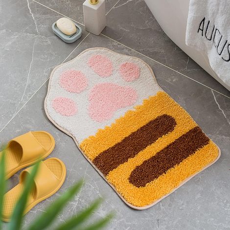 Niedliche und bezaubernde rutschfeste Matte in Katzenpfotenform für Schlafzimmer, Badezimmer, Toilette und Eingangsbereich – Buchstabe – Große orange Katzenpfote