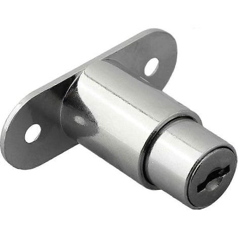 Lot de 2 verrous pour porte coulissante - Serrure à cylindre - Verrou à poussoir pour tiroir - Avec jeu de clés pour classeurs, portes d'armoires, vitrines, tiroirs et placards (1/5)