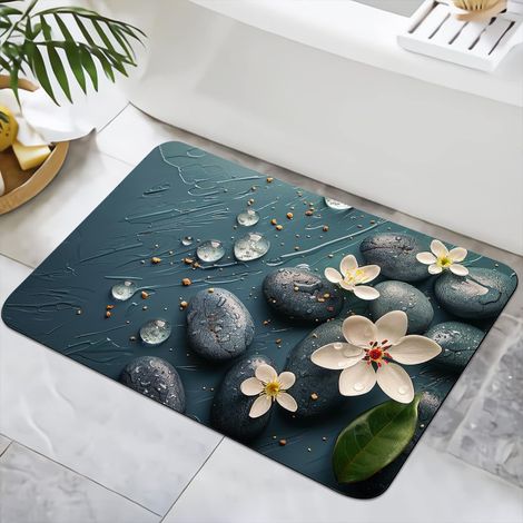 Tapis de bain antidérapant 40 x 60 cm - Lavable - Séchage rapide - Pour douche, baignoire, décoration WC (pierre 1) (1/5)