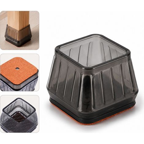 Set 8 Embouts de Chaise Carrés en TPR Noir Transparent Taille XL - Patins Silencieux Antidérapants pour Pieds de Meubles 4,1-5,4 cm 5,5 x 5,5 x 3,6 cm (1/5)