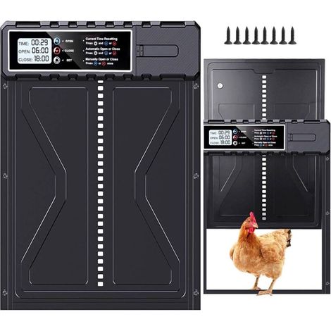 Porte automatique pour poulailler, porte électrique en aluminium avec batterie, étanche, grand écran, minuterie, commande manuelle, porte automatique pour poulailler (1/5)