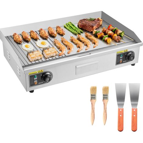 Plancha Électrique 72,5x40 cm, Plaque à Snacker 4400 W, pour Barbecue Restaurant Snack-Bar, Plaque de Cuisson en Inox, Température Réglable 50-300 °C, Surface Mi-rainurée Mi-plate (SANS PRISE) (1/5)