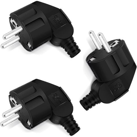 Fiche Schuko coudée, lot de 3, avec contact de terre et manchon anti-torsion, 250 V (16 A), alimentation (1/5)