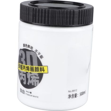 Peinture acrylique blanche 500 ml, résistante à l'eau et aux UV, haute concentration, couleur inaltérable, pour toile, papier et bois. (1/5)