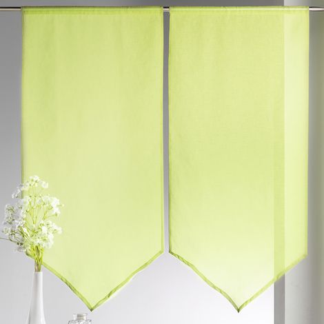 Paire de petits voilages bas en pointe Vert clair 60x130 cm