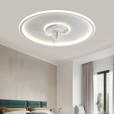 Ventilateur de plafond LED 19,6 pouces avec lumière,3000K à 6000K dimmable,6 vitesses, modèle rond moderne avec télécommande pour chambre et cuisine (1/5)