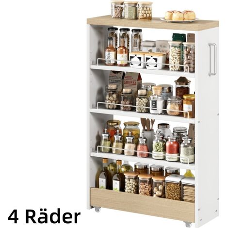 Schmaler Küchenwagen auf Rollen 55x12x85cm Küchenschrank Wagen Aufbewahrungswagen mit 4 verstellbaren Regalen weiß (1/5)