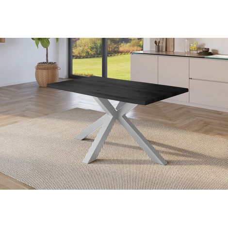 Esstisch Baumkante Holz-Optik Grau 120 x 80 Spider-Gestell silber JULIUS (1/5)