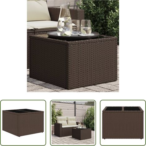 Gartentisch - Gartentisch mit Glasplatte Braun 55x55x37 cm Poly Rattan (1/5)