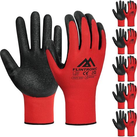 Gants de Travail 6 Paires, Gants en Nylon résistant à l'abrasion, Revêtement en Latex, Polyvalent Gants de Jardinage, Pour Mecanique Industrielle Logistique Assemblage - Taille 8/M (1/5)