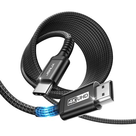 Câble USB C vers HDMI 4K 60Hz 5M Compatible avec 4K 30Hz pour Thunderbolt 3 iPhone 17 16 Pro 15 MacBook Pro Air 2018 iPad Pro Galaxy S25 S24 S10 S9 Surface Book Noir (1/5)