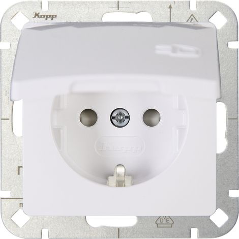 Kopp 1fach Einsatz Schutzkontakt-Steckdose mit Klappdeckel HK05 Arktis-Weiß 920802008 1 St. (1/2)