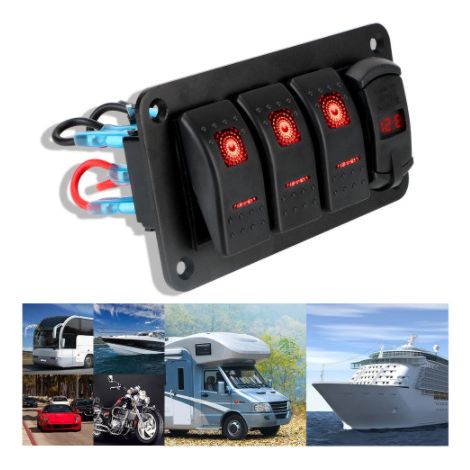 Direct sales of car modification 4-position panel switch voltmeter with dual USB ports, 12V, and illuminated switch. (1/4)