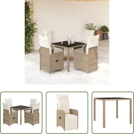 Gartentisch -  5-tlg. Garten-Bistro-Set mit Kissen Braun Poly Rattan (1/5)