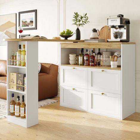 Vitrines-Bureau-4 tiroirs-Étagères ouvertes-Table pivotante 360°-Blanc-105x39x102 cm (1/5)