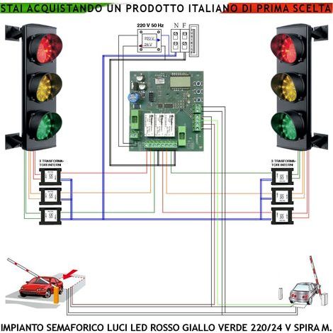 Semaforo Orientabile 180° Led Rossi 24 Led Gialli 24 Led Verdi 230 V 50 Hz 3 W CE IP65 Funzioni Controllate da 2 Spire Interrate 6 MT Tempi Regolabili da 3 a 240 Secondi Ingresso Uscita Veicoli Garage (1/5)