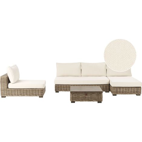Lounge Set mit Tisch 4-Sitzer VARALLO linksseitig modular Rattan Grau