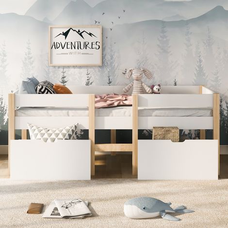 lit enfant rangement 90x200 bois blanc tiroirs OKMYHOME (1/5)