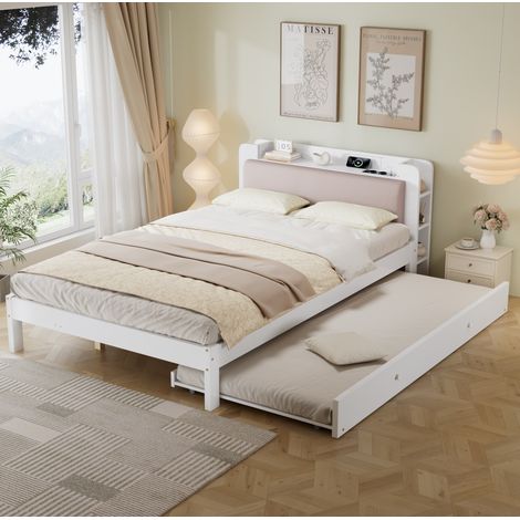 MEUBLIV Cama 120x200 cm blanca – cama nido con cabecero, sin colchón (1/5)