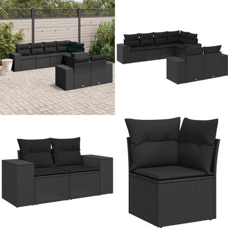 7-tlg. Garten-Sofagarnitur mit Kissen Schwarz Poly Rattan - Gartengestelle - Gartenmöbelset - Outdoor Möbel - Lounge Set - Rattan Gartenmöbel - Home & Living (1/5)