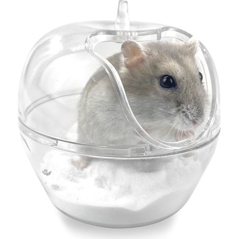 Baignoire en plastique transparent pour hamster, petit animal domestique, sauna, bac de toilette avec pelle pour hamster, gerbil, chinchilla, ours en soie doré (S) (1/5)