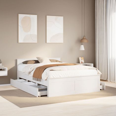 Bed Frame without Mattress with Headboard White 140x200 cm Solid Wood Pine vidaXL (1/5)