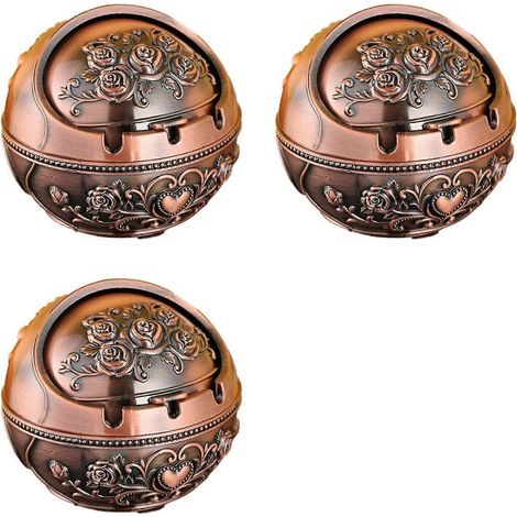 Lot de 3 cendriers vintage coupe-vent avec couvercle - Cendrier rétro en métal pour une utilisation intérieure et extérieure, décoratif (1/4)