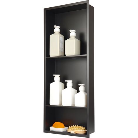 Niche de Douche 75x30 cm, Organisateur de Douche encastré Triple étagère en Acier Inoxydable Noir Mat, sans carrelage requis (1/5)