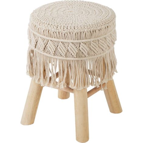 Taburete - macramé y madera - Atmosphera créateur d'intérieur (1/6)
