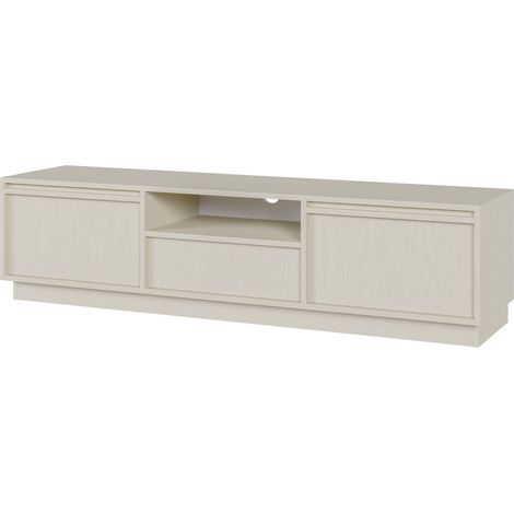 Meuble TV Evo Beige - Meuble Télévision 154 cm - Design Minimaliste - 2 Placards Fermés, 1 Tiroir, 1 Étagère Ouverte - Mat Écovenez, Système Push-to-Open - Passage de Câbles Intégré (1/5)