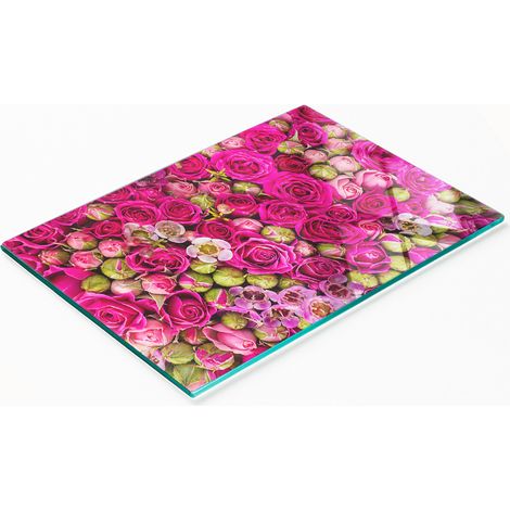 Tagliere da cucina in vetro temperato con decorazioni a rose, 80x52 cm (1/5)