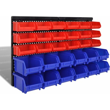 vidaXL Cajas de almacenaje de garaje de pared 30 pzas azul y rojo (1/5)