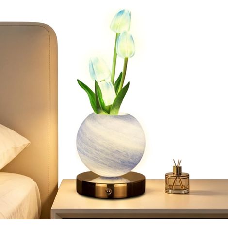 Lampe Table Fleur Rechargeable USB Sans Fil 3 Couleurs Dimmable (1/5)