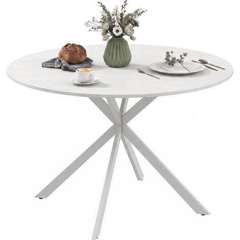 HOMCOM mesa de comedor redonda para 4 personas mesa de cocina industrial con estructura de acero Ø120x75 cm blanco (1/5)